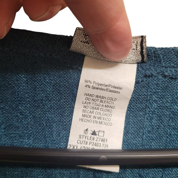 Zenobia Womens 2XL Cardigan Teal Blue Soft Ribbed Knit Side Slits Open Front - Picture 13 of 14